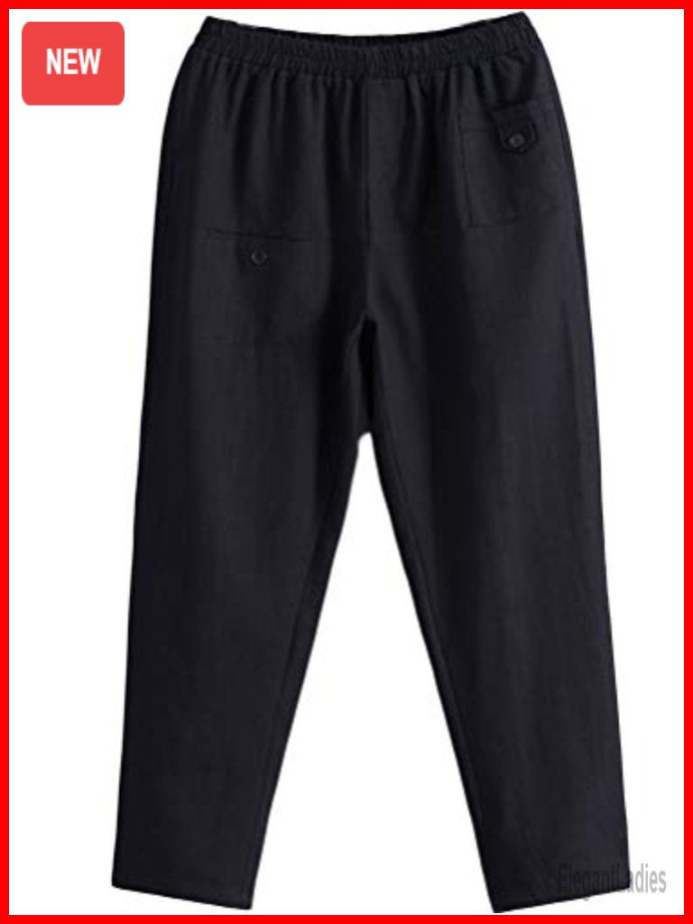 Elastic Waist Crop Linen Pull On Pants With Pockets